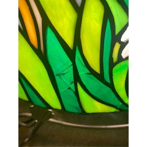 Dragonfly Floral Round Stain Leaded Glass Plate Lamp - Picture 16 of 16